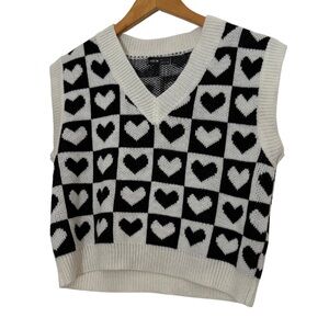 Black & White Heart Checkered Sweater Vest, Size S, Edgy Punk Grunge Alternative